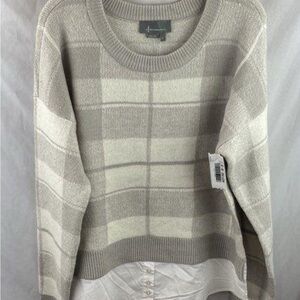 Anthropologie Cream and Gray Plaid Sweater